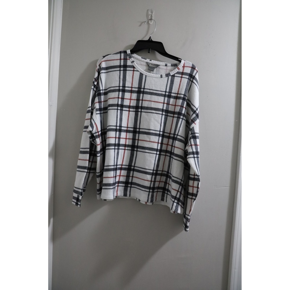Natural Reflections Plaid Waffle Knit Long Sleeve Top Women's Large‎